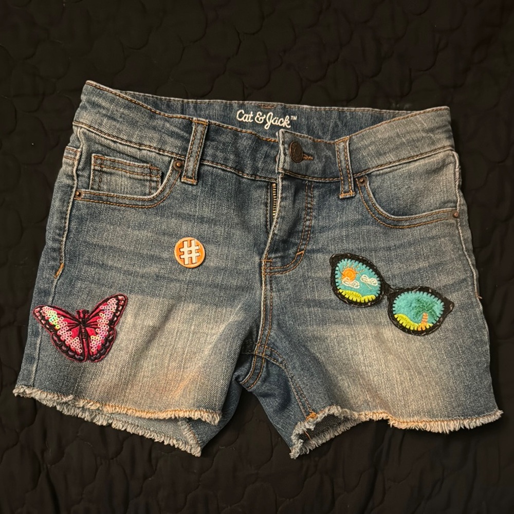 Cat & Jack Blue Casual Denim Shorts with Frayed Hem